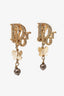 Christian Dior Gold Tone Letter Butterfly Pearl Drop Clip-on Earrings