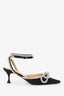 Mach & Mach Black Satin Crystal Pointed Heels Size 36