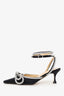Mach & Mach Black Satin Crystal Pointed Heels Size 36