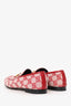 Gucci Red Canvas GG Monogram Horsebit Womens Jordaan Loafers Size 37.5