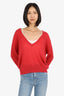 Brunello Cucinelli Red Mohair/Wool Long Sleeve V-Neck Sweater Size S