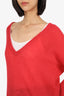 Brunello Cucinelli Red Mohair/Wool Long Sleeve V-Neck Sweater Size S