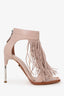 Alexander McQueen Nude Leather Fringe High Heel Sandals Size 37