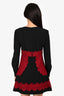Red Valentino Black/Red Scallop Detailed Long Sleeve Dress Size 40