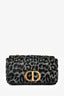 Christian Dior 2021 Black Grey Velvet Leopard Print Medium Caro Bag