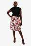 Prada 2017 Cream/Red Silk Graphic Printed Midi Skirt Size 46