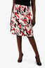 Prada 2017 Cream/Red Silk Graphic Printed Midi Skirt Size 46