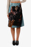 Prada 2017 Blue Wool/Silk Printed Midi Skirt Size 40