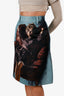 Prada 2017 Blue Wool/Silk Printed Midi Skirt Size 40
