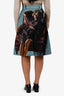 Prada 2017 Blue Wool/Silk Printed Midi Skirt Size 40