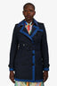 Burberry London Navy/Blue Leather Collared Short Trench Coat Size 6