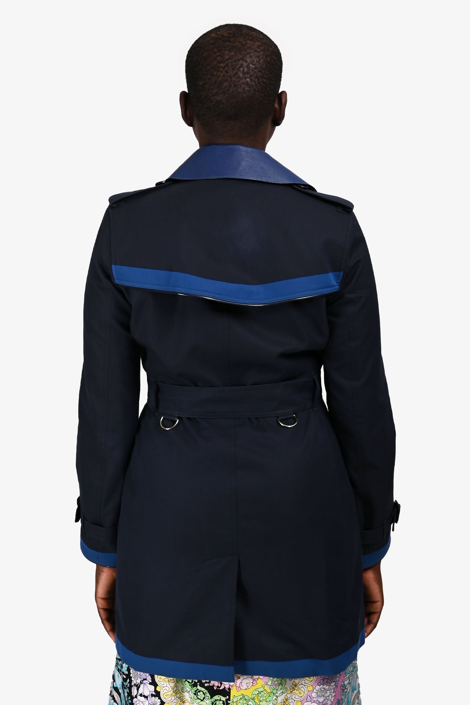 Burberry London Navy/Blue Leather Collared Short Trench Coat Size