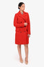 Christian Dior Red Wool Black Buttoned Midi Coat Size 6