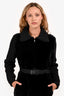 Prada Black Cable Knit Wool Fur Cinched Logo Belt Zip-Up Jacket Size 42