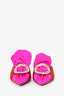 Jimmy Choo Pink/Red Satin Crystal Buckle Pointed Heeled 'Lulla' Mules Size 37