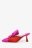 Jimmy Choo Pink/Red Satin Crystal Buckle Pointed Heeled 'Lulla' Mules Size 37