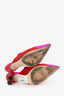 Jimmy Choo Pink/Red Satin Crystal Buckle Pointed Heeled 'Lulla' Mules Size 37