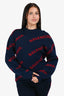 Balenciaga Blue/Red All Over Printed Wool Logo Sweater Size S Mens