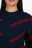 Balenciaga Blue/Red All Over Printed Wool Logo Sweater Size S Mens