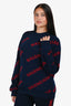 Balenciaga Blue/Red All Over Printed Wool Logo Sweater Size S Mens