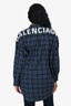Balenciaga Navy Check Cotton Oversized Shirt with Tie Detail Size 34