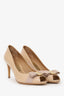 Salvatore Ferragamo Nude Patent Leather Vera Bow Peep Toe Heels Size 8.5