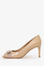 Salvatore Ferragamo Nude Patent Leather Vera Bow Peep Toe Heels Size 8.5