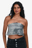 Oscar de la Renta SIlver Sequin Strapless Crop Top Size 4