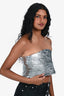 Oscar de la Renta SIlver Sequin Strapless Crop Top Size 4