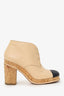 Pre-Loved Chanel™ Beige/Black Leather CC Cork Cap Toe Lace Up Boots Size 39