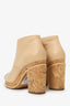 Pre-Loved Chanel™ Beige/Black Leather CC Cork Cap Toe Lace Up Boots Size 39