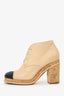 Pre-Loved Chanel™ Beige/Black Leather CC Cork Cap Toe Lace Up Boots Size 39