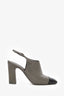 Pre-Loved Chanel™ Grey/Black Leather Interlocking CC Cap Toe Slingback Pumps Size 41