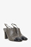 Pre-Loved Chanel™ Grey/Black Leather Interlocking CC Cap Toe Slingback Pumps Size 41