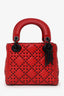 Christian Dior 2018 Red Studded Lambskin Cannage Supple Mini Lady Dior