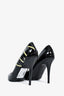Valentino Black Patent Logo Pointed Heels Size 38.5