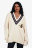 Gucci Cream Wool V-Neck Bee Embroidered Sweater Size XXXL