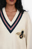 Gucci Cream Wool V-Neck Bee Embroidered Sweater Size XXXL