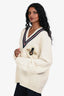 Gucci Cream Wool V-Neck Bee Embroidered Sweater Size XXXL