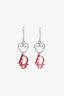 Christian Dior Silver Tone/Red Metal Logo Enamelled Heart Shaped Ear Pendants