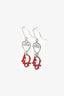 Christian Dior Silver Tone/Red Metal Logo Enamelled Heart Shaped Ear Pendants