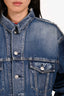 Balenciaga Blue Denim Logo Print Distress Jacket Size 44