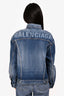 Balenciaga Blue Denim Logo Print Distress Jacket Size 44