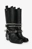 Moschino Black Leather Square Toe Spiked Boots Size 38
