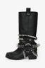 Moschino Black Leather Square Toe Spiked Boots Size 38
