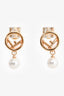 Fendi Gold Tone Metal/Faux Pearl F Logo Ear Pendants