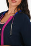 Pre-Loved Chanel™ 2012 Navy/Fuchsia Trimmed Cashmere Cardigan Size 36
