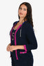 Pre-Loved Chanel™ 2012 Navy/Fuchsia Trimmed Cashmere Cardigan Size 36