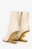 Fendi Cream Leathe 'First' Heeled Round Toe Ankle Boots Size 37