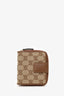 Gucci Brown/Beige GG Canvas Leather Zip Around Compact Wallet